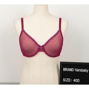 SEXY SHEER 40D RED MAGENTA PURPLE CONTRAST LACE BRA by VARSBABY Maroon